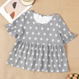 Dream Beauty Fashion Round Neck Polka Dot Printed Short Sleeves Ruffles Top image 1