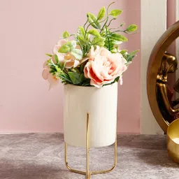 TAYHAA White & Pink Artificial Flowers & Plants With Metallic Stand Pot-picture-24