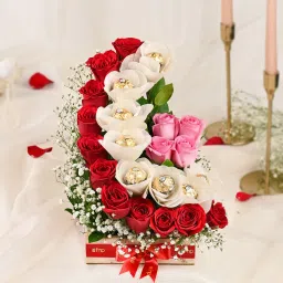 Red Roses Ferrero Rocher Arrangement In Round FNP Box image 1