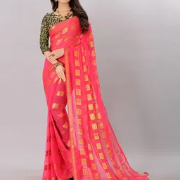 Rhey Ethnic Motifs Beads and Stones Pure Chiffon Banarasi Saree-image-18