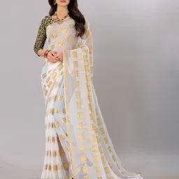 Rhey Woven Design Geometric Beads And Stones Pure Chiffon Banarasi Saree-picture-23