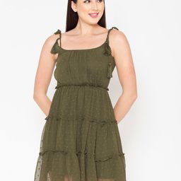 Porsorte Women Olive Green Layered Chiffon Dress-picture-9