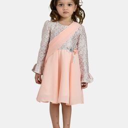 Peppermint Peach-Coloured & Silver-Toned Embellished Embroidered Chiffon Dress-picture-12