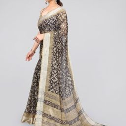 MIRCHI FASHION Black & Beige Floral Zari Poly Chiffon Saree-picture-18