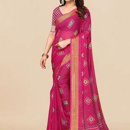 MIRCHI FASHION Ethnic Motifs Zari Poly Chiffon Block Print Saree-picture-8