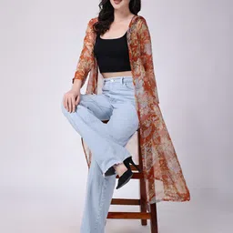 SCORPIUS Floral Printed Sheer Longline Open Front Shrug-picture-18