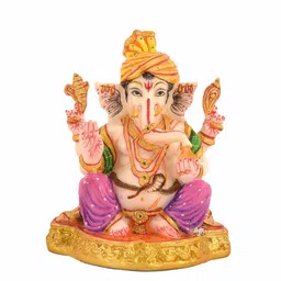 CraftVatika 24 K Gold Plated Green Terracotta Ganesha Statue for Car Dashboard Showpiece-image-70