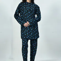 BAESD Floral Printed Mandarin Collar Pure Wool Kurta with Pyjamas-picture-31