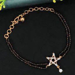 SwaDev Women Gold-Toned & Black American Diamond Enamelled Gold-Plated Link Bracelet-picture-13