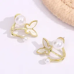 FIMBUL Gold-Plated Pearl-Beaded Butterfly Shaped Studs Earrings-picture-28