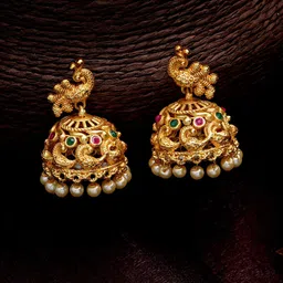 Estele Gold-Plated Peacock Shaped Jhumkas Earrings-picture-26