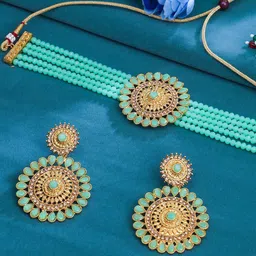 Sukkhi Gold-Plated Stone Studded & Beaded Choker Necklace and Earrings-picture-16