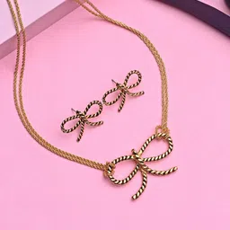 Estele Gold Plated Pretty Bow Designer Jewellery Set-picture-10