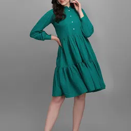 Kinjo Green Crepe Formal A-Line Dress image 1