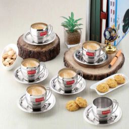 hazel (Set of 6) 170ml Stainless Steel Tea Cups with Saucer-picture-9