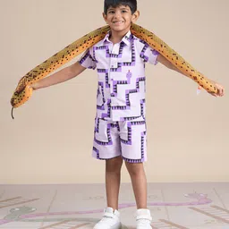 LIL DRAMA Boys Spread Collar Short Sleeves Printed Shirt with Shorts-picture-13