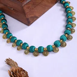 AKSHARA Gold-Toned & Green German Silver Gold-Plated Handcrafted Necklace-picture-17