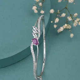 Fida Women Silver-Toned & Pink Brass American Diamond Handcrafted Rhodium-Plated Bangle-Style Bracelet-picture-25