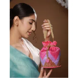 Priyaasi Chev Tubes Pink Bling Potli Bag (S)-image-37