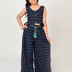 LIL DRAMA Girls Floral Printed V-Neck Crop Top with Palazzos-picture-26