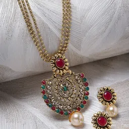 Sukkhi Gold-Plated Stone Studded & Beaded Jewellery Set-image-67