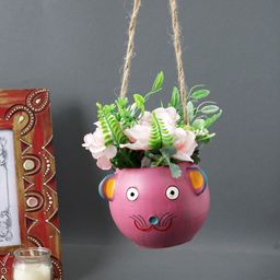 Aapno Rajasthan Pink Cat Shaped Hanging Planter-picture-18