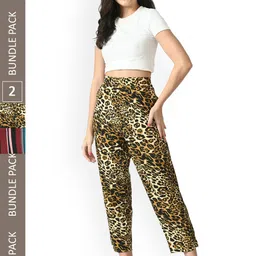 IndiWeaves Women Relaxed Straight Leg Pack of 2 High-Rise Striped Straight Fit Trousers-image-91
