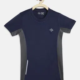 CHIMPRALA Girls Navy Blue & Grey Colourblocked Regular Fit Running T-shirt-picture-12