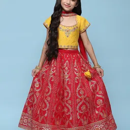 Biba Girls Embroidered Beads and Stones Ready to Wear Lehenga & Blouse With Dupatta-picture-10