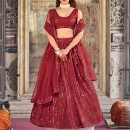 SHOPGARB Embroidered Sequinned Semi-Stitched Lehenga & Unstitched Blouse With Dupatta-picture-23