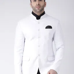 Hangup White Solid Regular Fit Single-Breasted Ethnic Bandhgala Blazer-picture-8