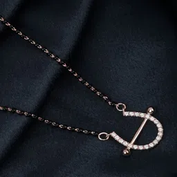 Zalkari 925 Sterling Silver Rose Gold-Plated Studded & Beaded U Bar Mini Mangalsutra-picture-13