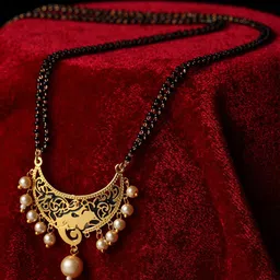 PANASH Gold-Plated Black Beaded Pearl-Studded Mangalsutra-picture-14
