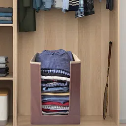 prettykrafts Set Of 6 Brown Solid Foldable Shirt Stacker Wardrobe Organizers image 1