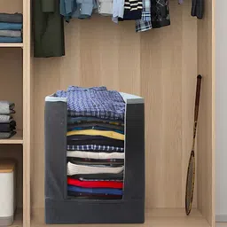 prettykrafts Set Of 2 Black & Grey Solid Shirt Stacker Wardrobe Organizer image 1