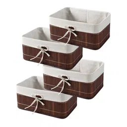 HomeStorie Brown 4 Pcs Eco-Friendly Foldable Natural Bamboo Storage Basket Bins Organizer image 1