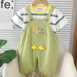 INCLUD Boys Striped T-shirt with Graphic Printed Straight Leg Dungarees image 1