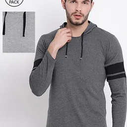 mack jonney VIMAL JONNEY Men Pack Of 2 Grey Solid Hooded T-shirt-picture-19
