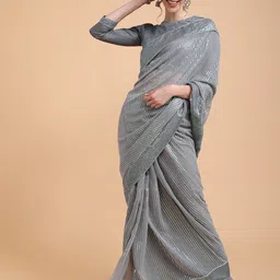 Sangria Grey Melange Embellished Sequinned Pure Georgette Saree-image-73