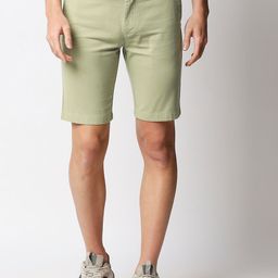 Basics Men Sage Green Regular Fit Solid Cotton Shorts-picture-41