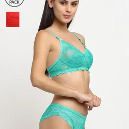 Friskers Women Pack of 2 Non Padded Laced Bikini Lingerie Set-picture-22