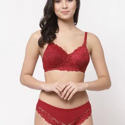College Girl Maroon Lightly Padded Lace Lingerie Set-picture-31