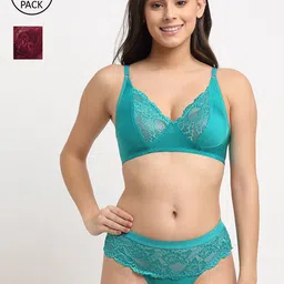 Friskers Blue & Maroon Pack Of 2 Non Padded Lingerie Set-picture-25