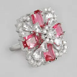 justpeachy Rhodium-Plated AD-Studded Adjustable Finger Ring image 1