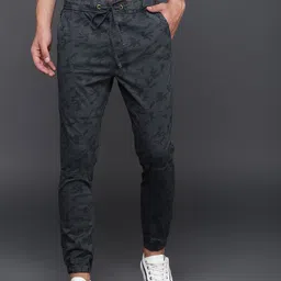 WROGN Men Charcoal Grey & Black Camouflage Printed Joggers-image-2