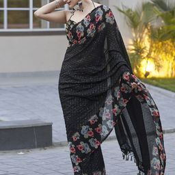 Satrani Floral Sequinned Pure Georgette Saree-picture-34