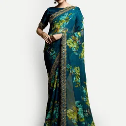 DWIZA ENTERPRISE Floral Printed Embroidered Pure Georgette Saree-image-85