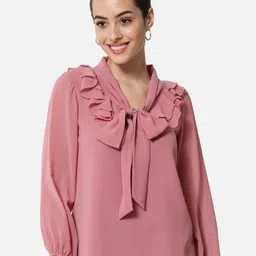 ALL WAYS YOU Puff Sleeves Tie-Up Neck Ruffled Top-picture-24