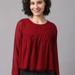 La Zoire Maroon Georgette Top-picture-19