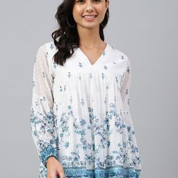 Janasya Women's White Georgette Digital Print Flared Top-picture-11